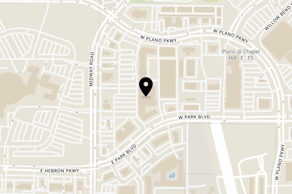 Map showing the location of Arona Food Place on 6505 W Park Blvd #215 in Plano